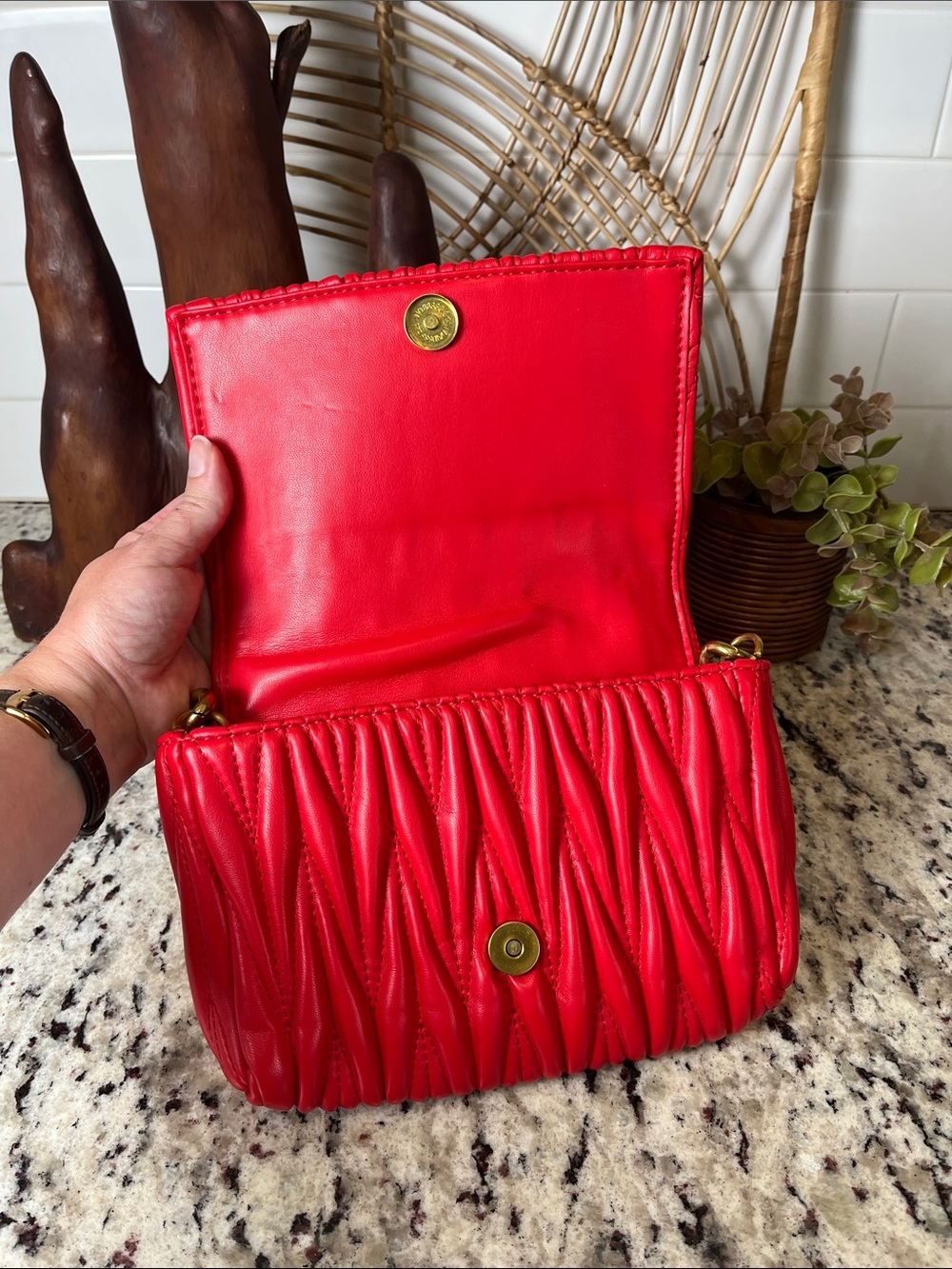 Montana West Red Quilted Shoulder Bag with Gold Chain - Picture 5 of 10